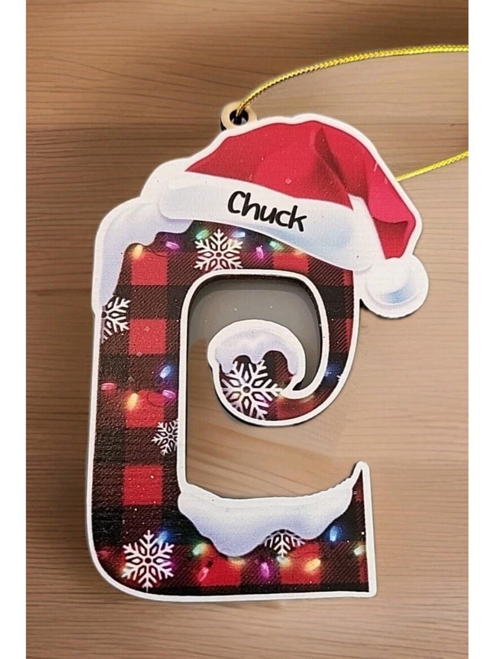 Vintage Christmas Ornament Decoration Initial "C" Chuck Charles Santa WoodCarved